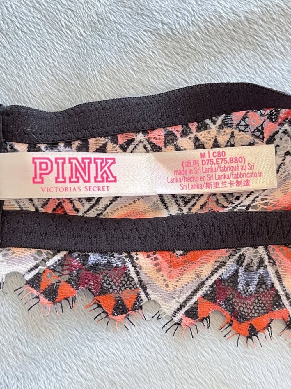 New Victoria's Secret PINK Lace Halter Bralette Bra Geometric Aztec Medium - Picture 8 of 11